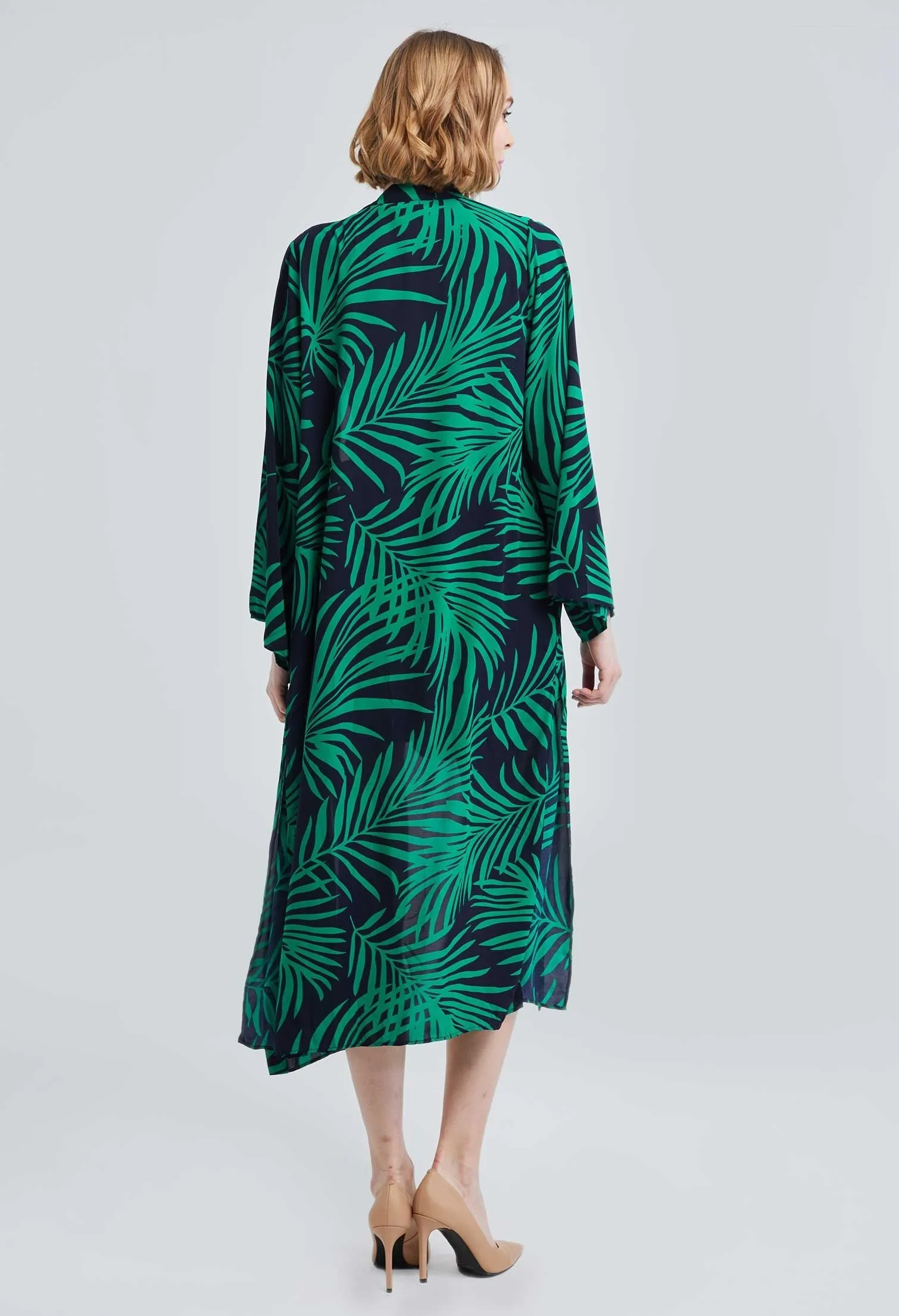 Allover Contrast Palm Leaf Kimono