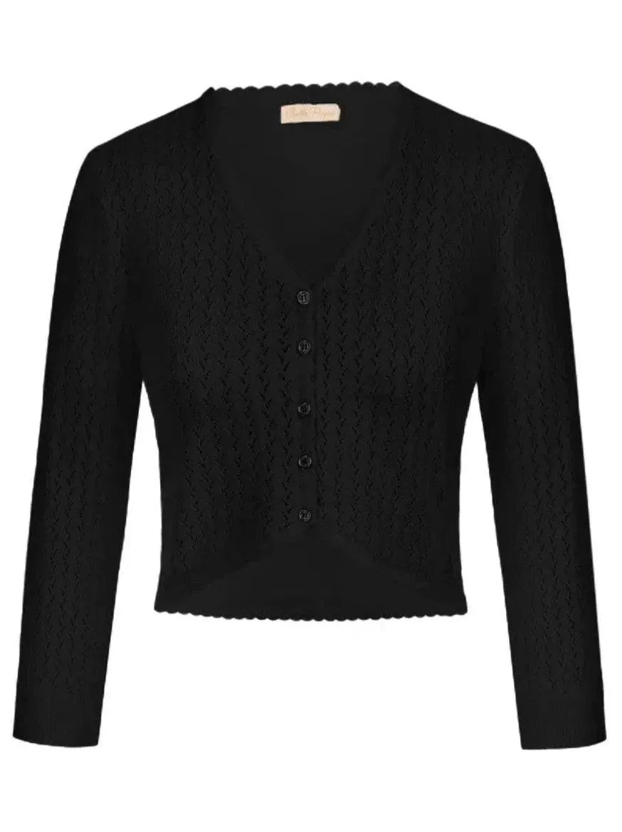 Black Cropped V Neck Cardigan