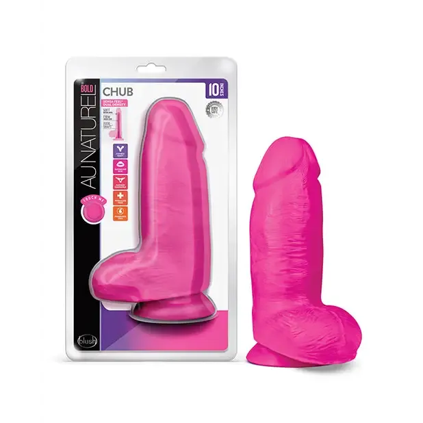 Blush Au Naturel Bold Chub 10 in. Posable Dual Density Dildo with Balls & Suction Cup Purple