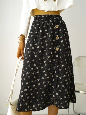 Boho Ditsy Floral Button Front High Waist Midi Women Skirts