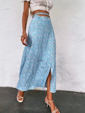 Boho Ditsy Floral Tie Back High Waist Long Women Skirt