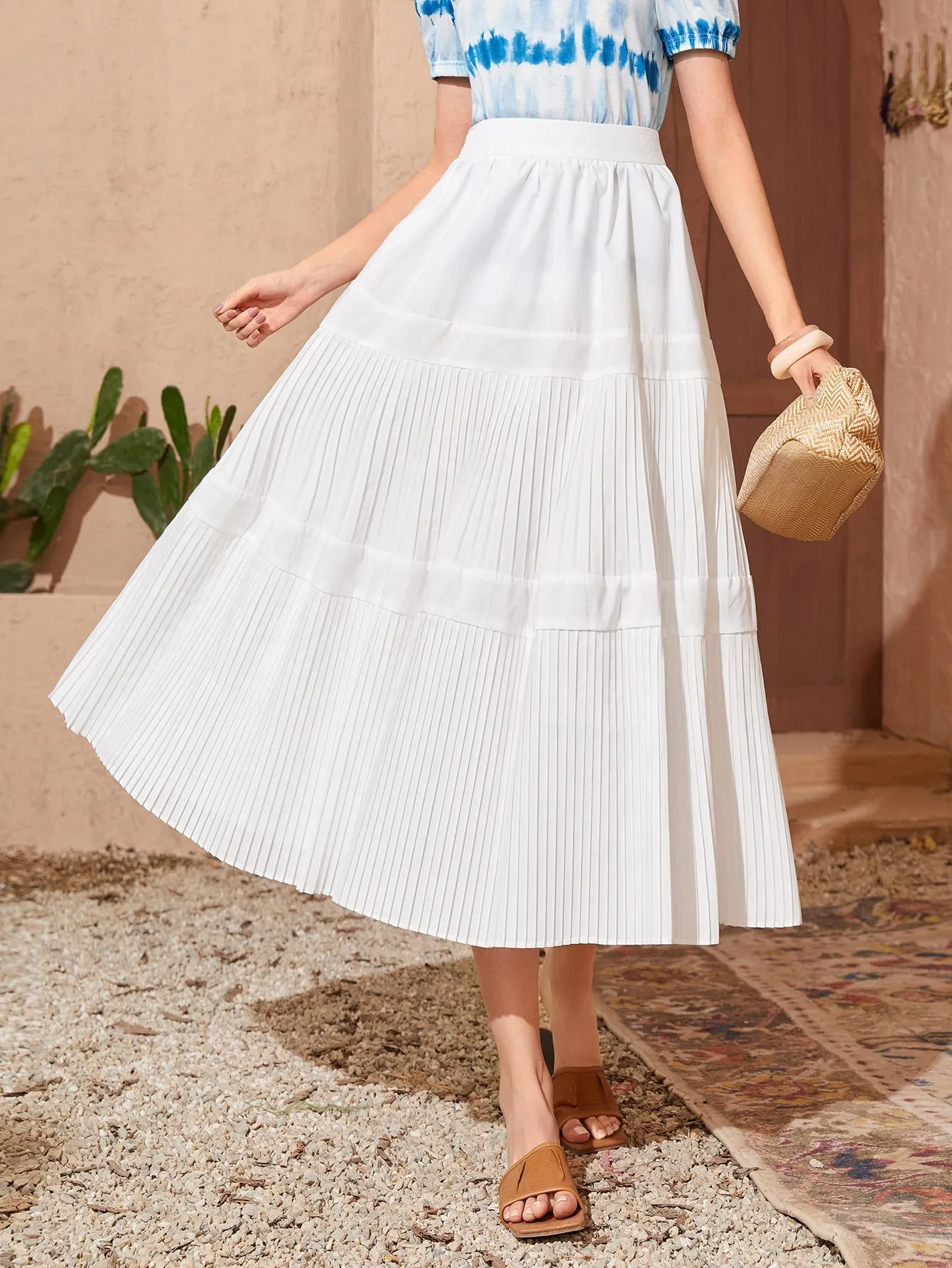 Boho Plain Zipper High Waist Maxi Women Skirts