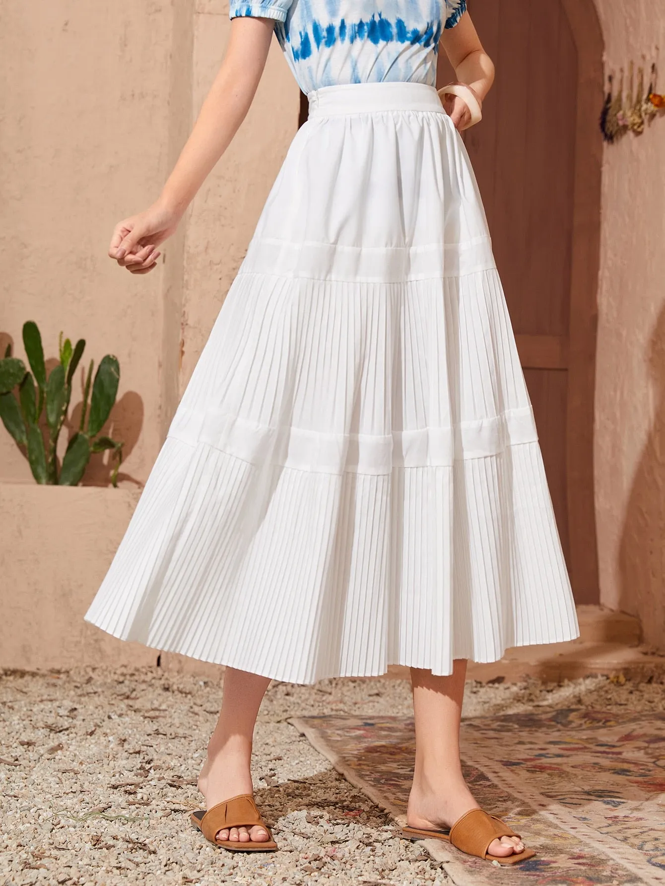 Boho Plain Zipper High Waist Maxi Women Skirts