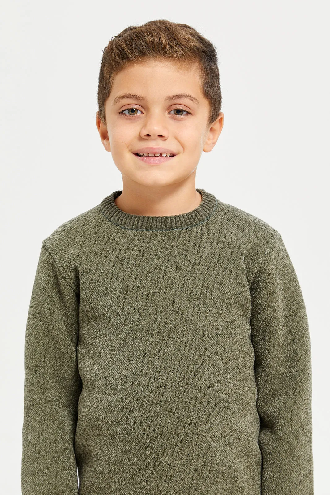 Boys Green Chenille With Fleece Lining Bonded Pullover