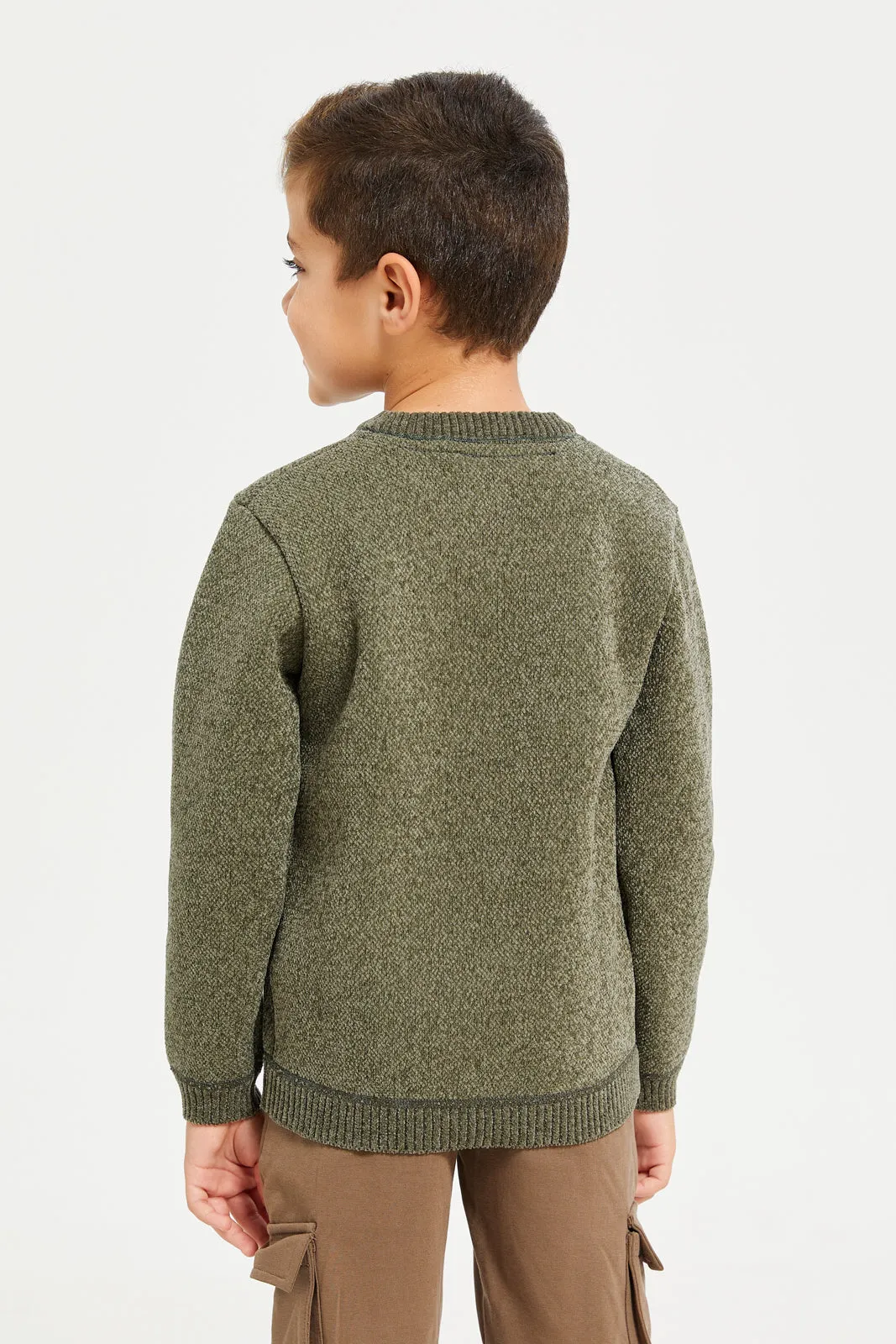 Boys Green Chenille With Fleece Lining Bonded Pullover