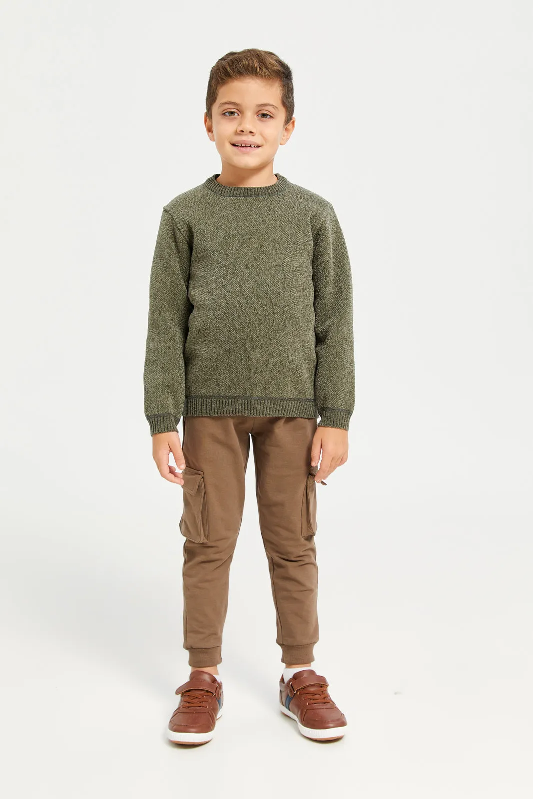 Boys Green Chenille With Fleece Lining Bonded Pullover