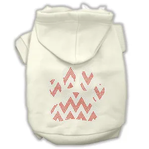 Candy Cane Chevron Paw Rhinestone Dog Hoodie Cream Xl (16)