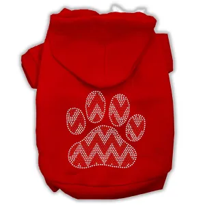 Candy Cane Chevron Paw Rhinestone Dog Hoodie Red M (12)