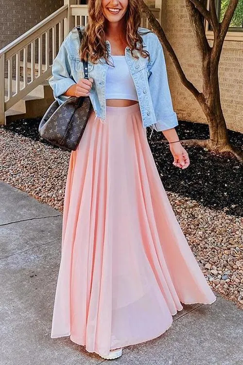 Chiffon High Waist Maxi Skirts