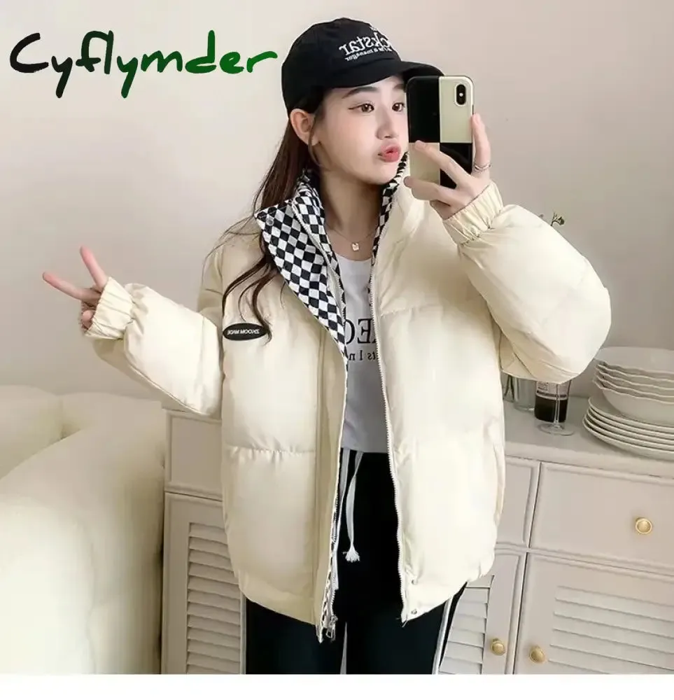 Cyflymder New Winter Down Cotton Jacket Women Zipper Loose Padded Coat Female Solid Thickening Warm Puffer Parkas Jackets Black White