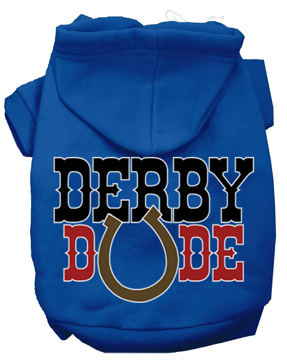 Derby Dude Screen Print Dog Hoodie Blue Xl