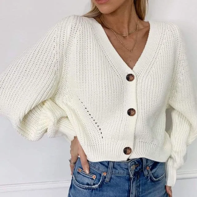 DressBetty - Loose Long Sleeve V Neck Knit Sweater