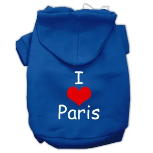 I Love Paris Screen Print Pet Hoodies Blue Size Med (12)