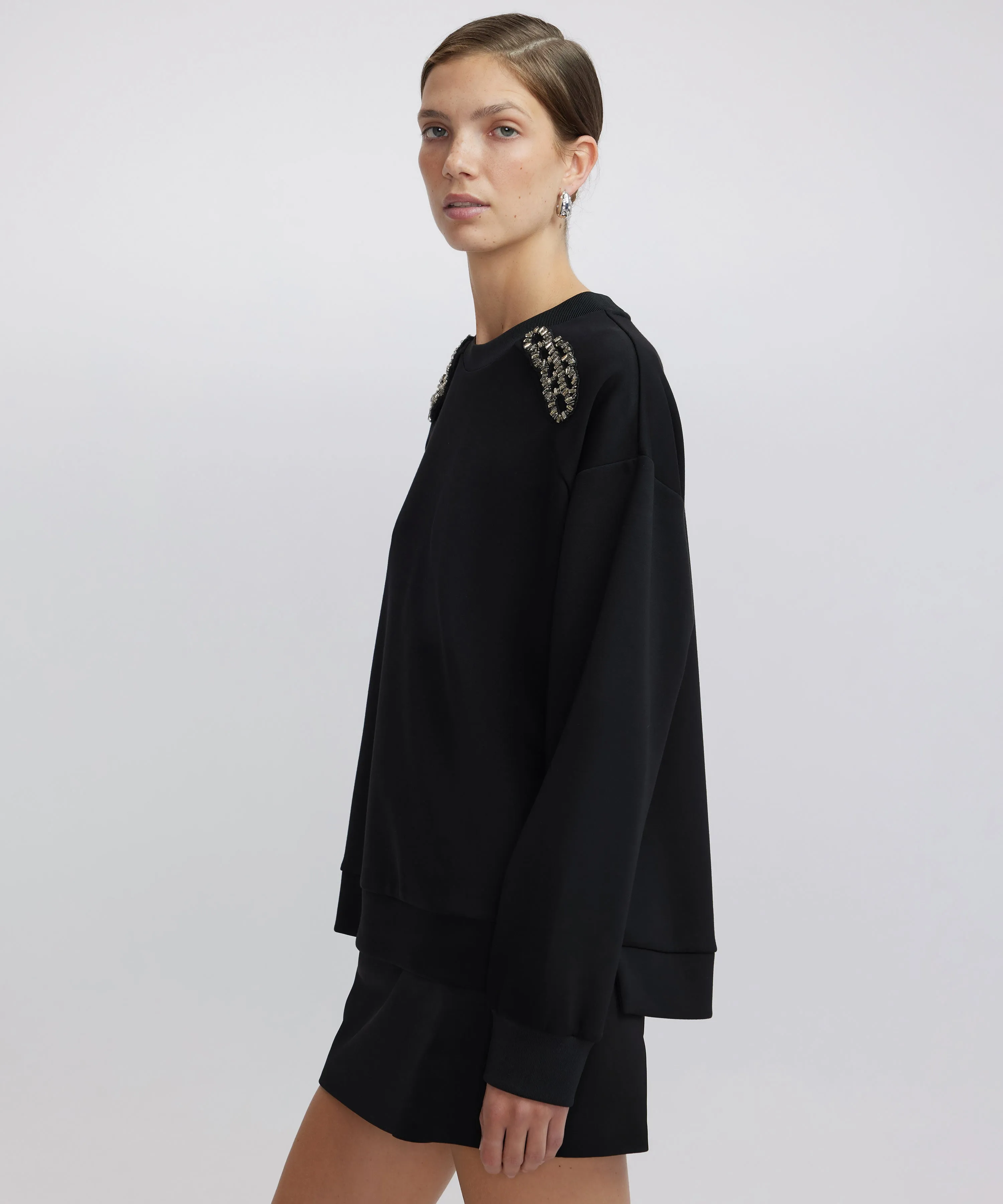 Ipekyol Stone Embroidered Cutout Sweatshirt Black