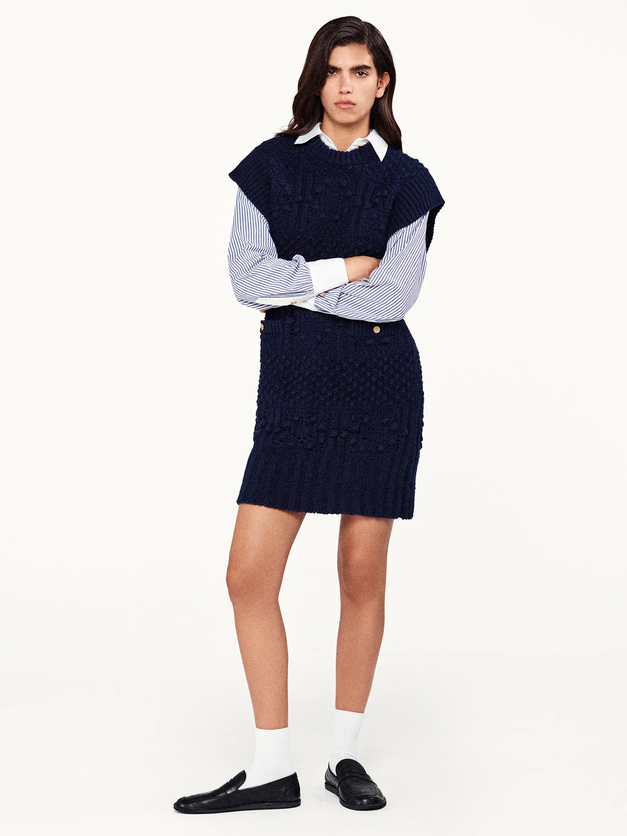 Knitted Vest Dress -- Navy