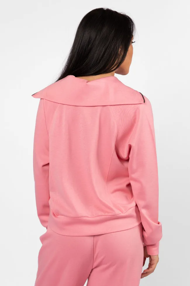 Let's Just Stay Pink Quarter Zip Knit Pullover