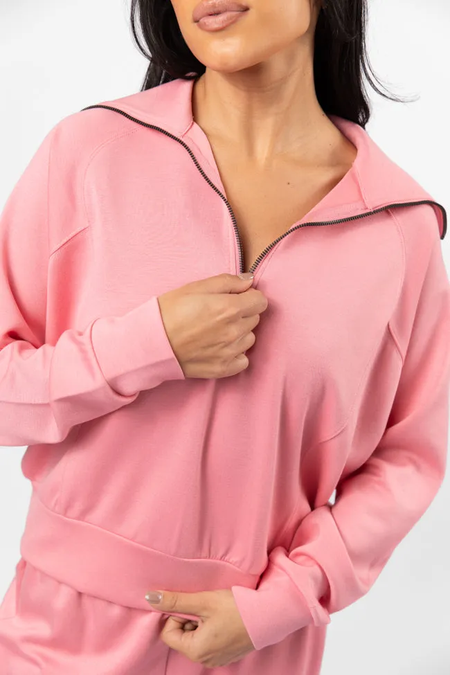 Let's Just Stay Pink Quarter Zip Knit Pullover