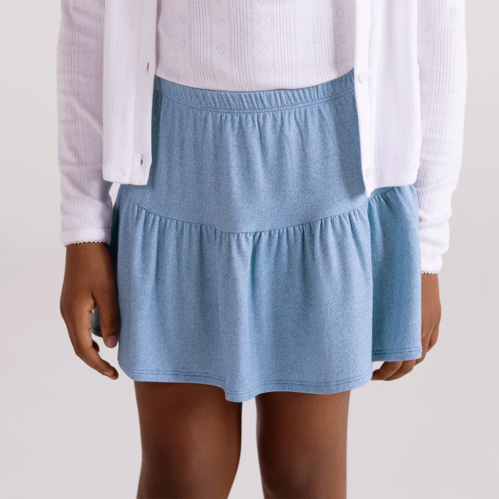 Light Blue Denim French Terry Skater Skirt