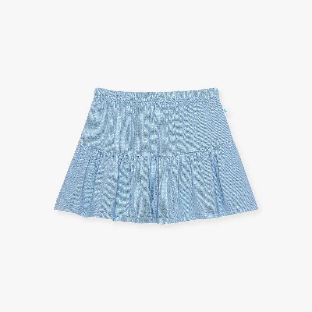 Light Blue Denim French Terry Skater Skirt