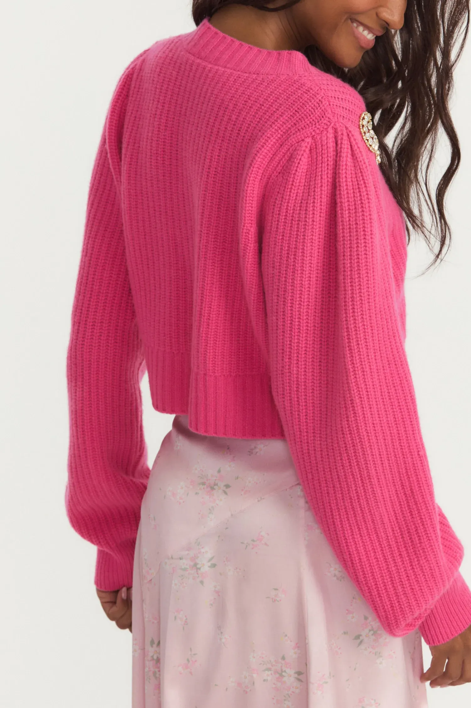 Love Shack Fancy - Larsa Crop Cardigan in Spotlight Pink