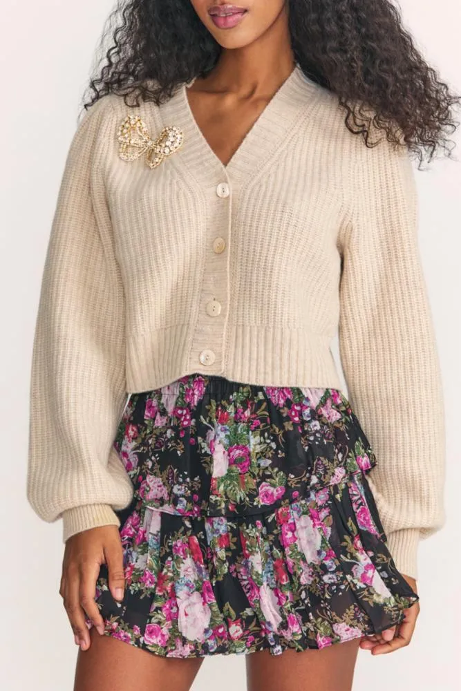 Love Shack Fancy - Larsa Crop Cardigan in Wheat