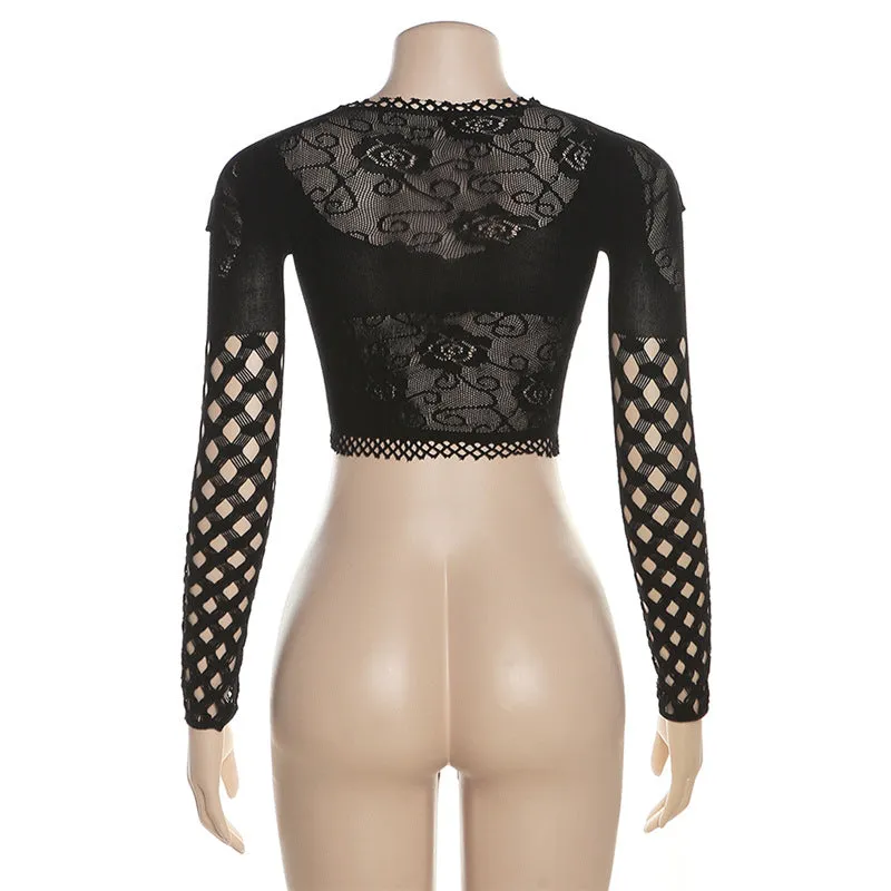 MB FASHION  Lace Crop Top with Cut-Outs and Rhinestone Accents 7626LY