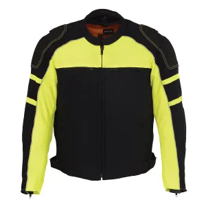 Mens Motorcycle Mesh Racer Jacket Blk Neon Green with removable rain Jacket Liner 2 Gun pockets