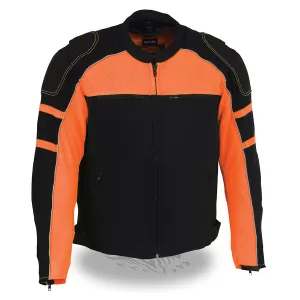 Mens Motorcycle Mesh Racer Jacket Blk Orange with removable rain Jacket Liner 2 Gun pockets