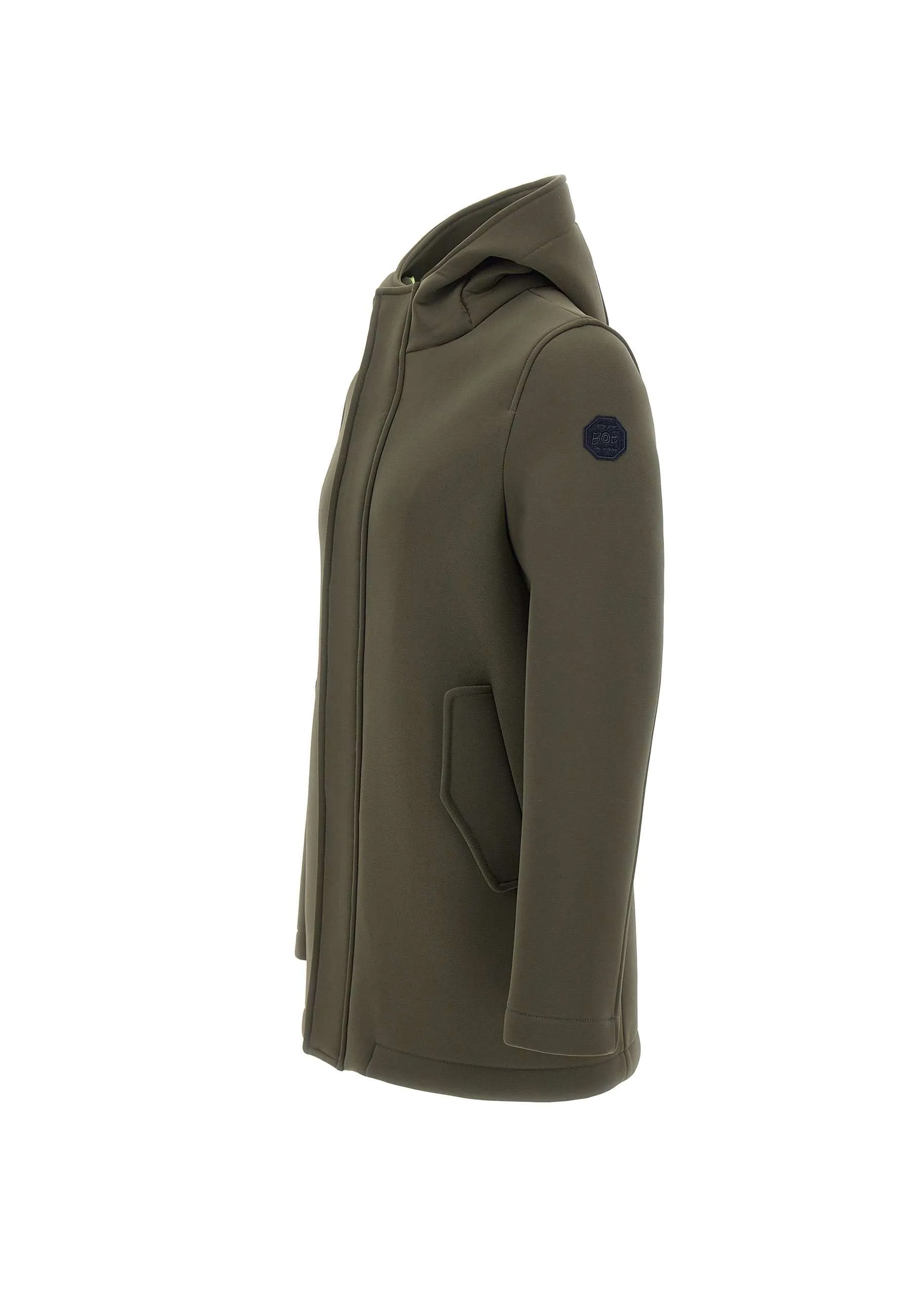 Military Green Neoprene Hooded Coat