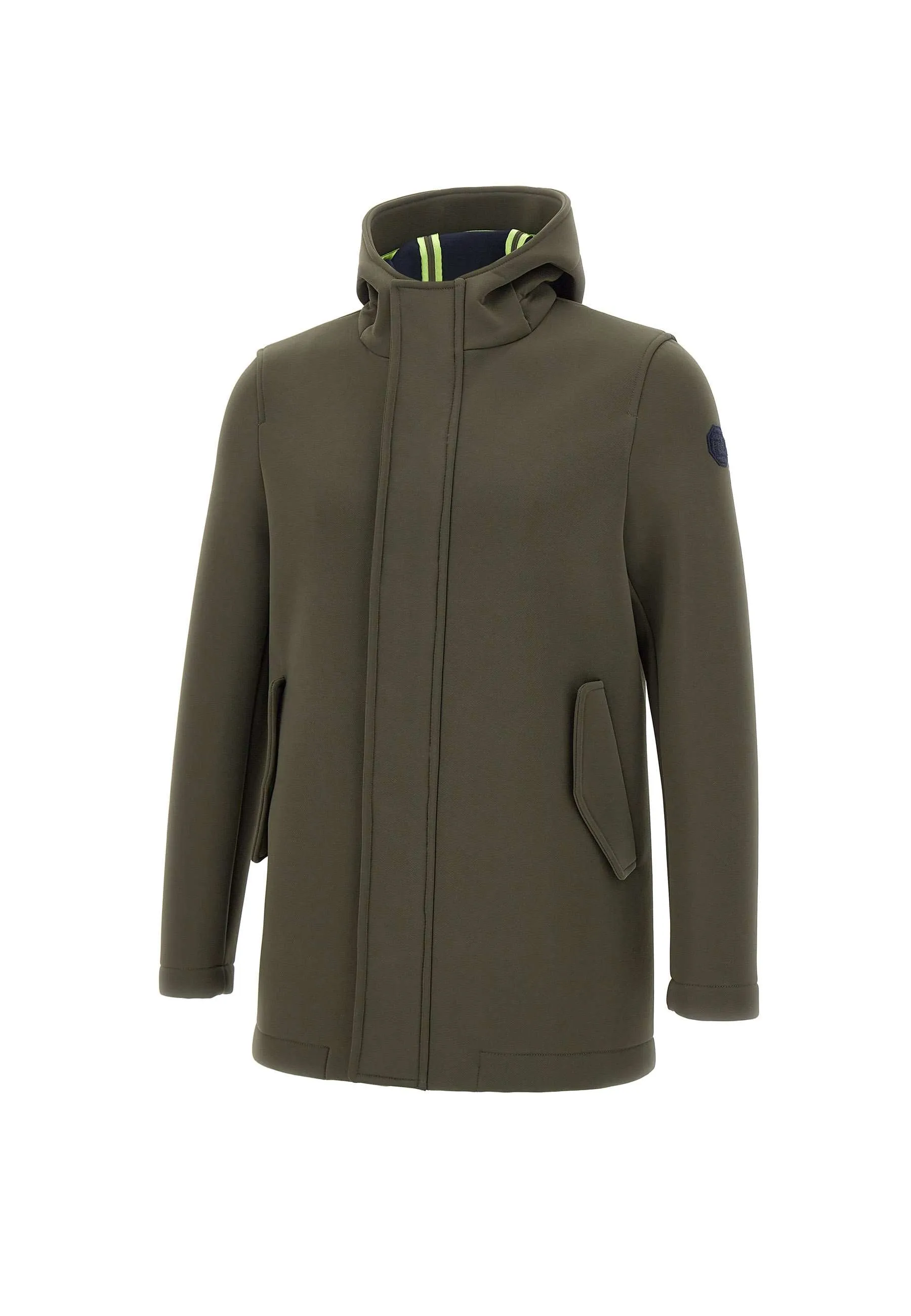 Military Green Neoprene Hooded Coat