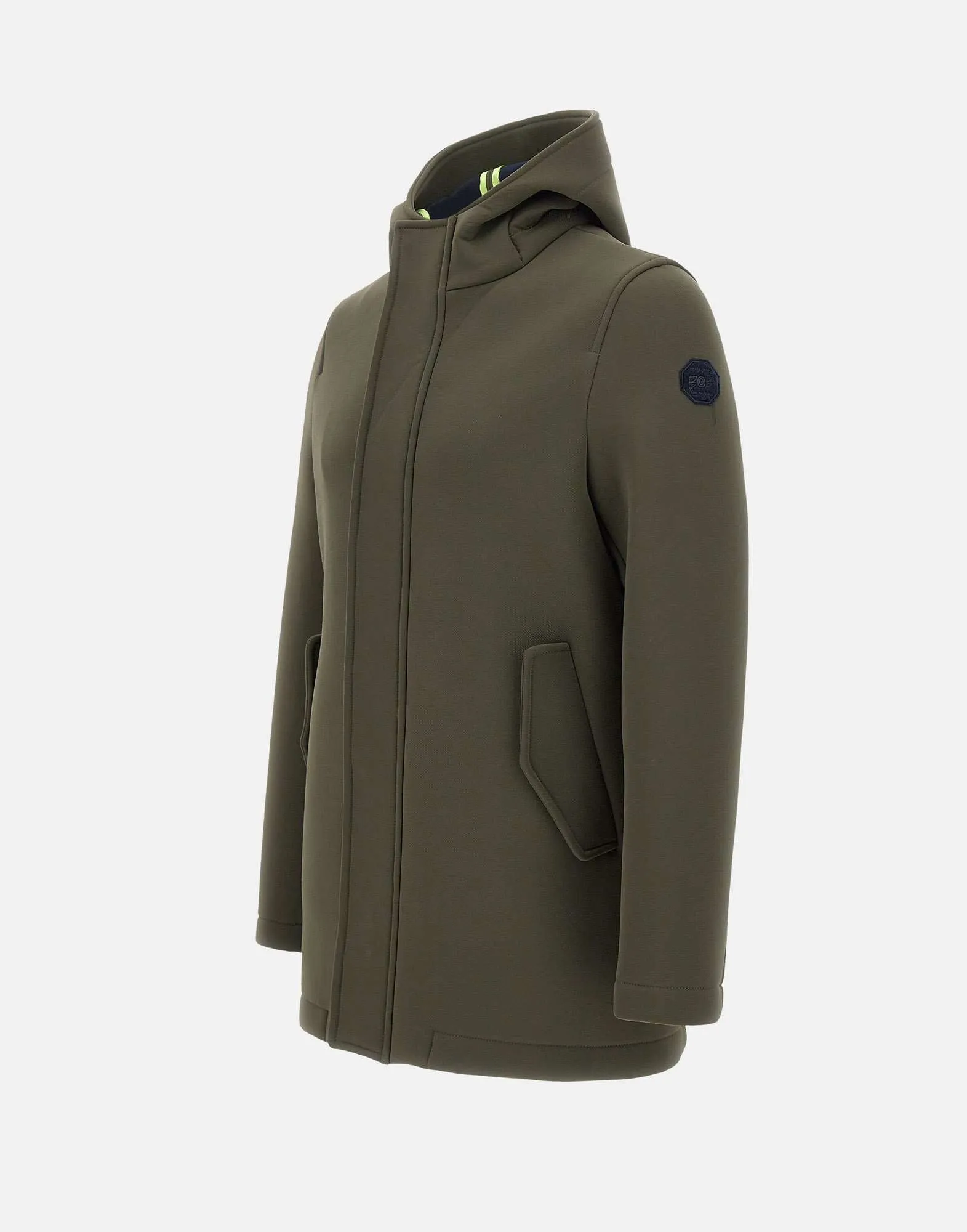 Military Green Neoprene Hooded Coat