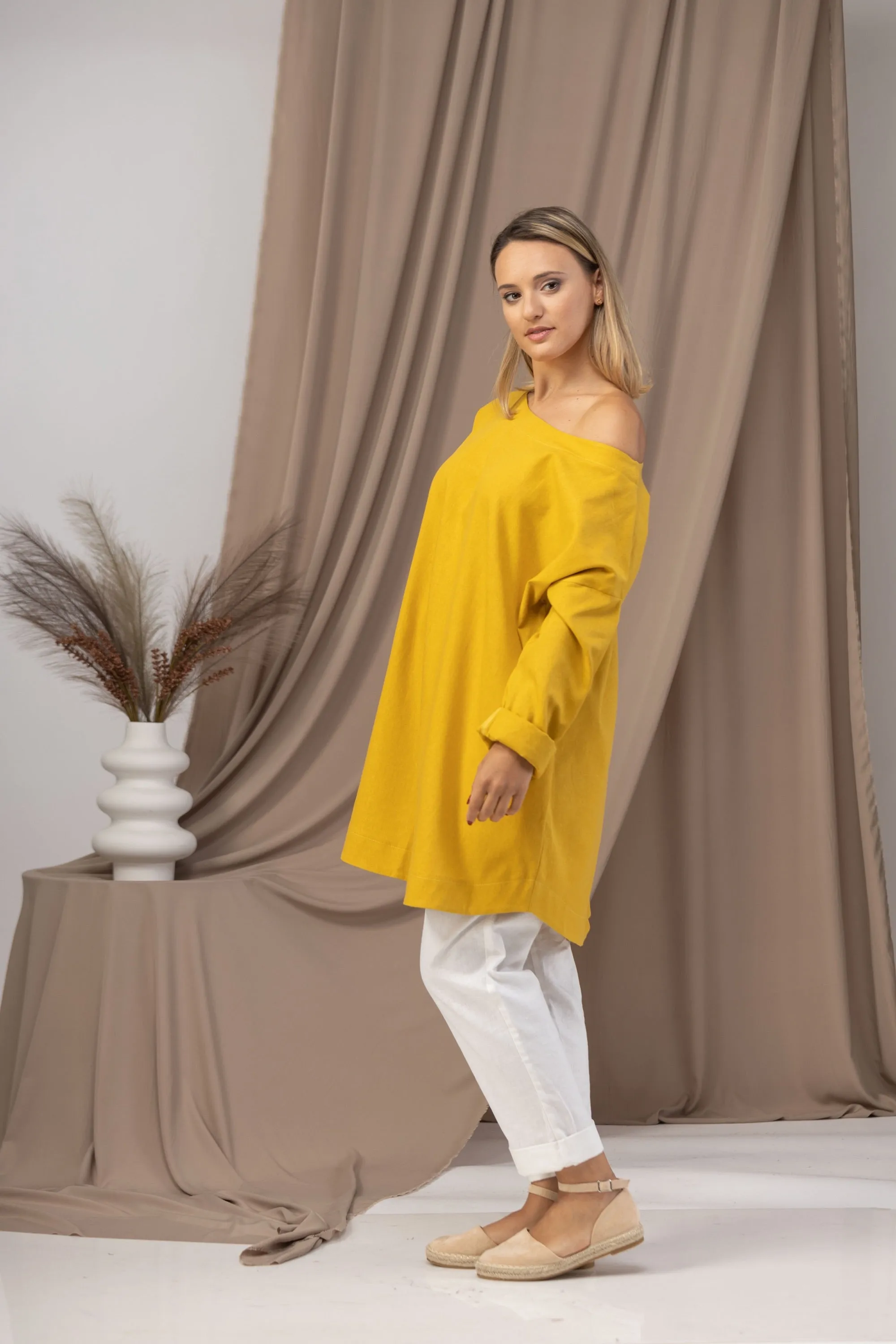 Off Shoulder Linen Tunic