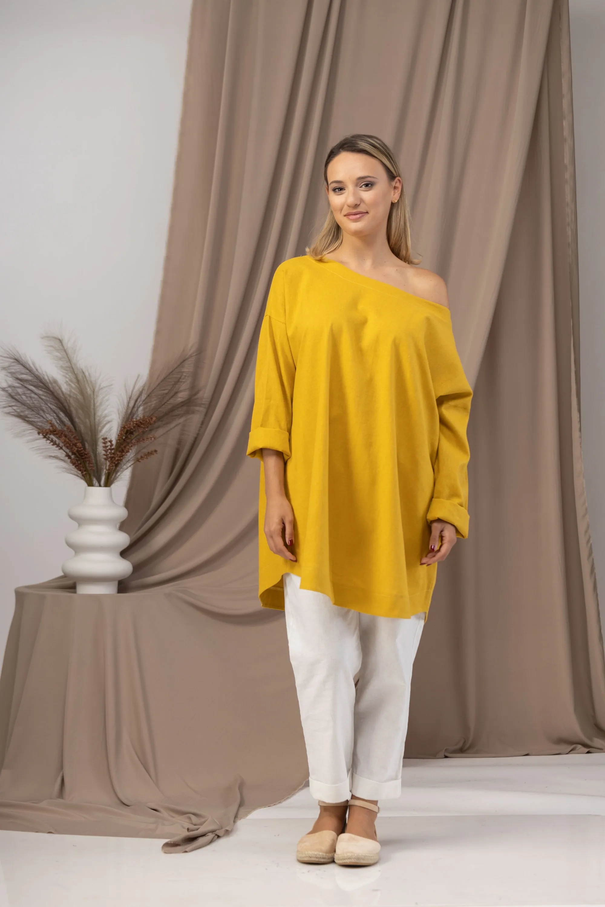 Off Shoulder Linen Tunic