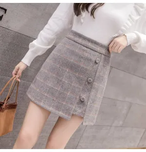 Plaid Irregular Woolen Short Skirt