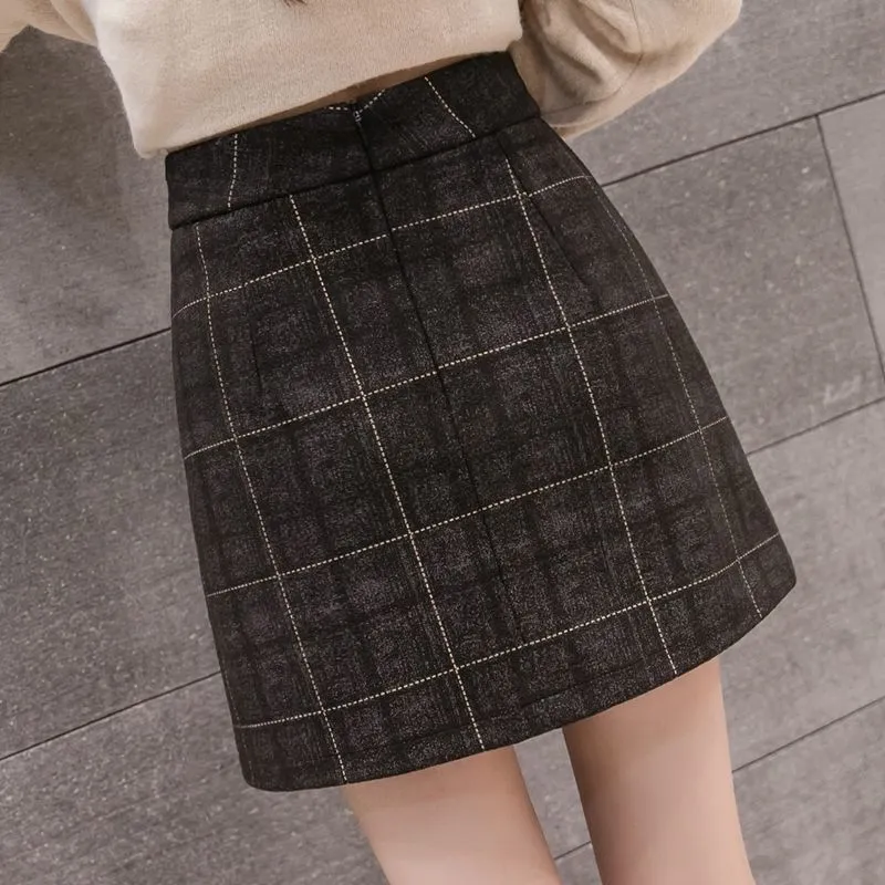 Plaid Irregular Woolen Short Skirt