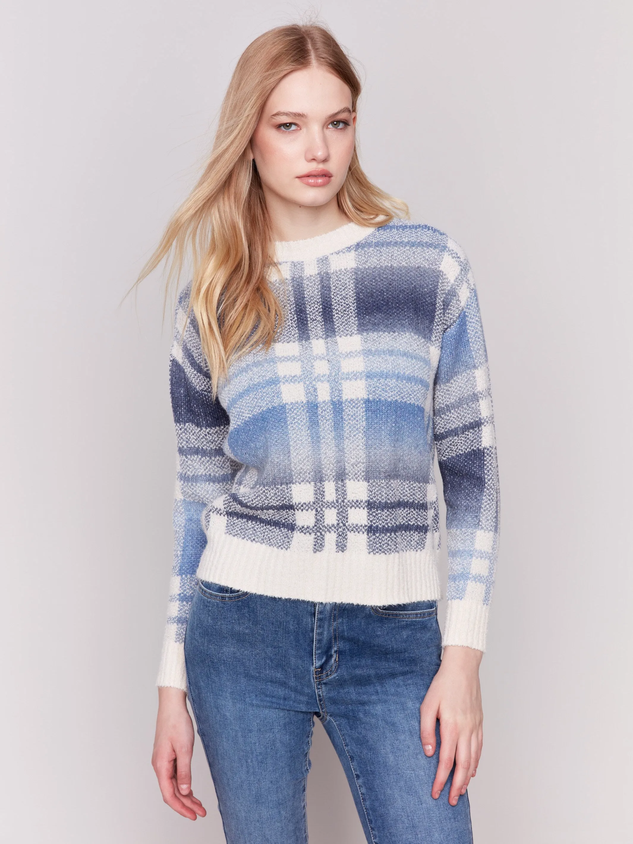 Plaid Space Dye Sweater - Frost