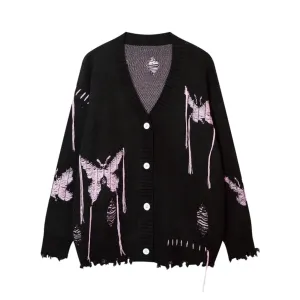 Pre Order:  Butterflies Frayed Hem Knit Cardigan