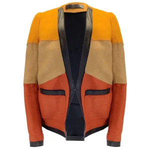 Proenza Schouler Marigold / Tan / Rust / Black Leather Trimmed Linen Jacket