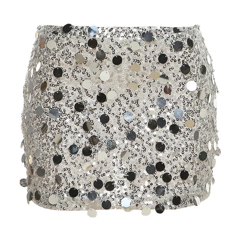 Reflective Sequined High Waist Hip Skirt