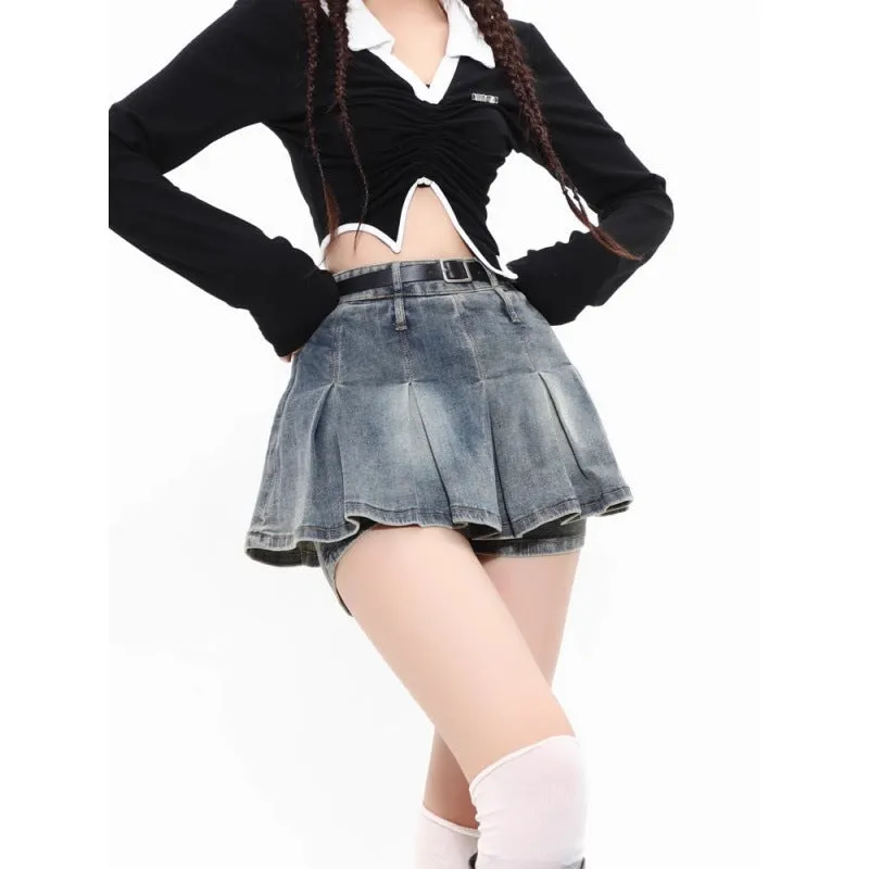 Retro Stretch Denim Short Skirt