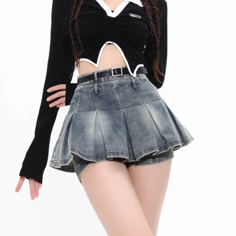 Retro Stretch Denim Short Skirt