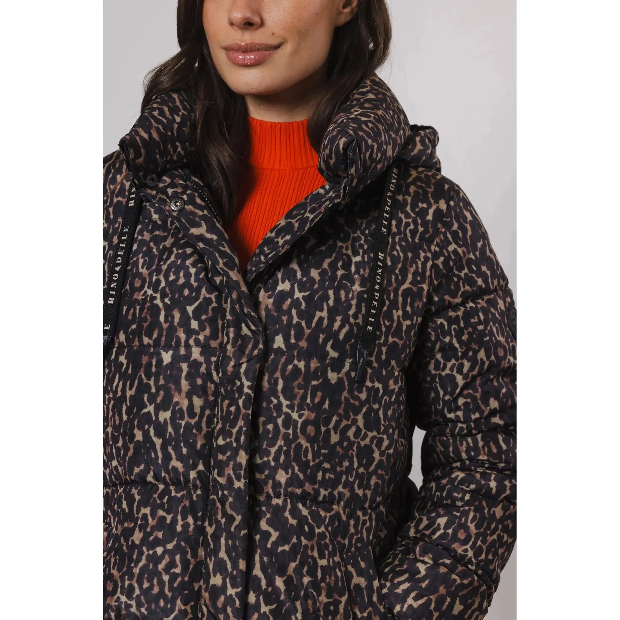 Roza Midi Length Printed Coat with Hood Leopard