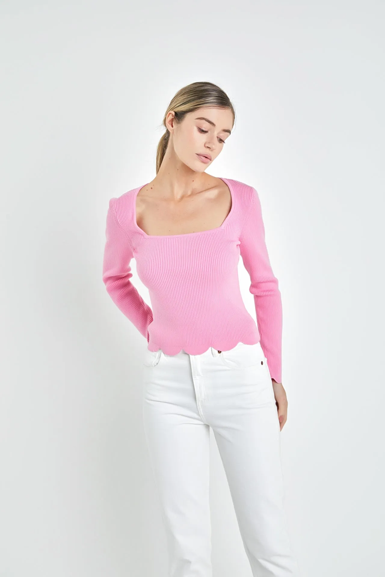 Scallop Hem Long Sleeve Sweater