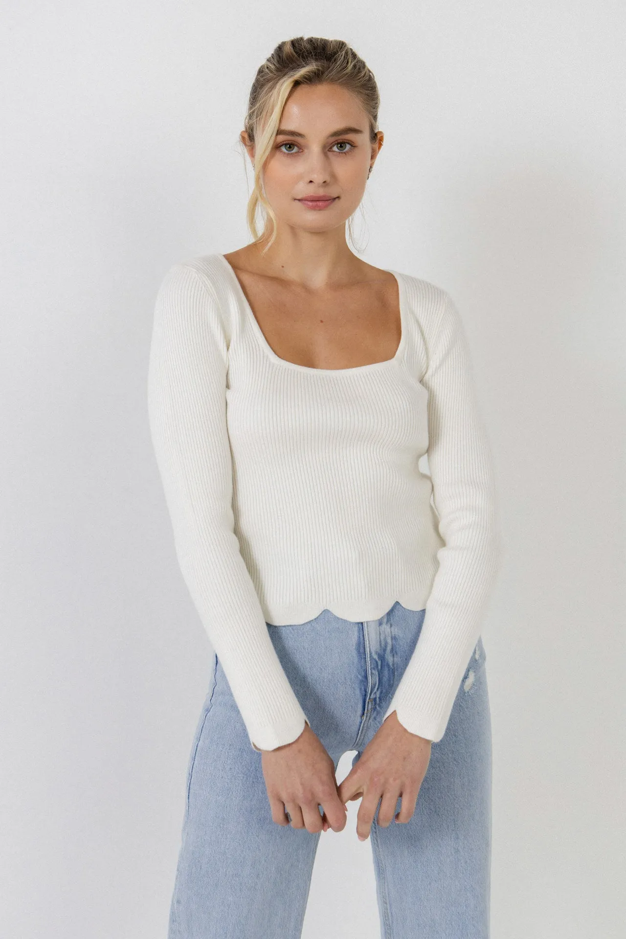 Scallop Hem Long Sleeve Sweater