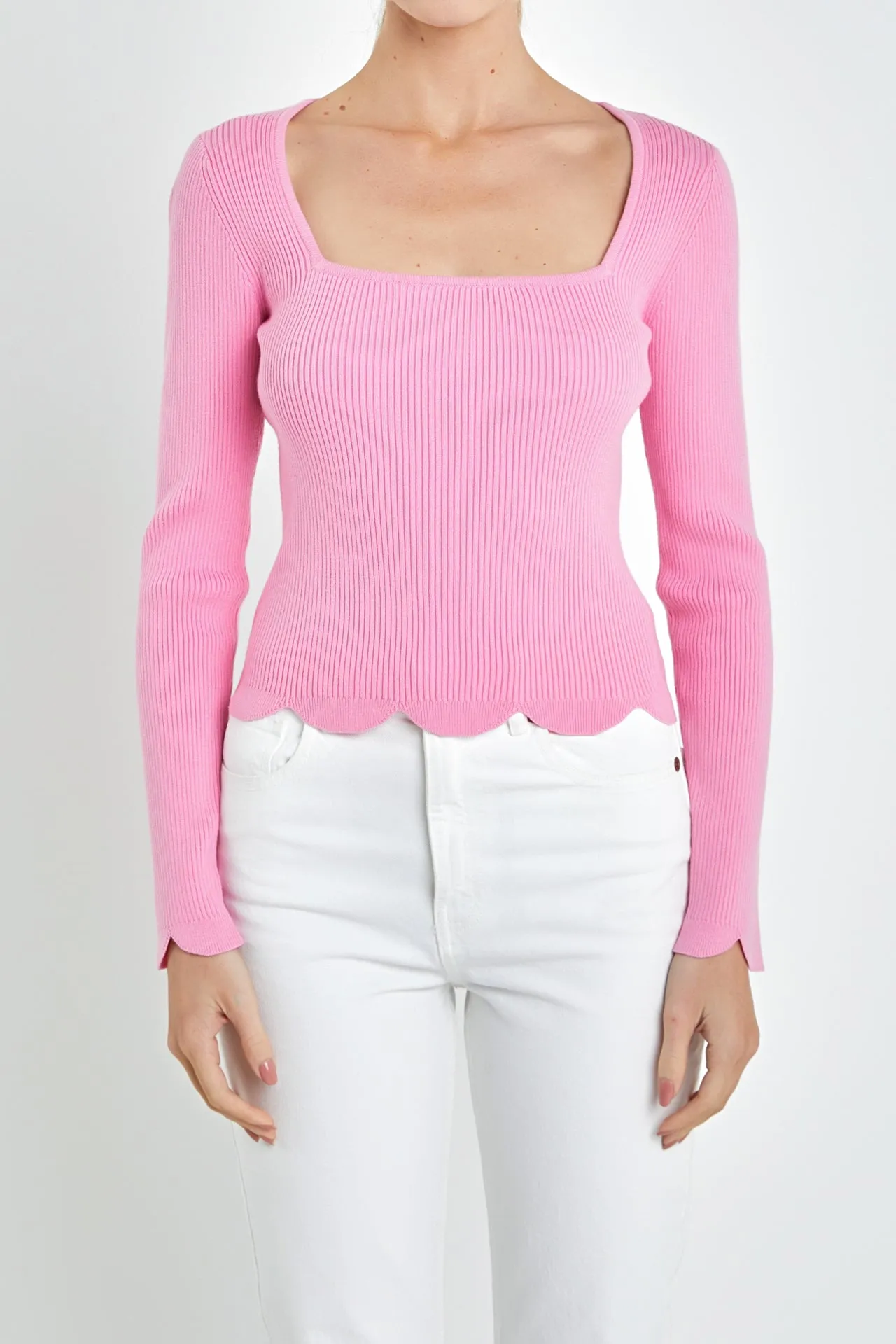 Scallop Hem Long Sleeve Sweater