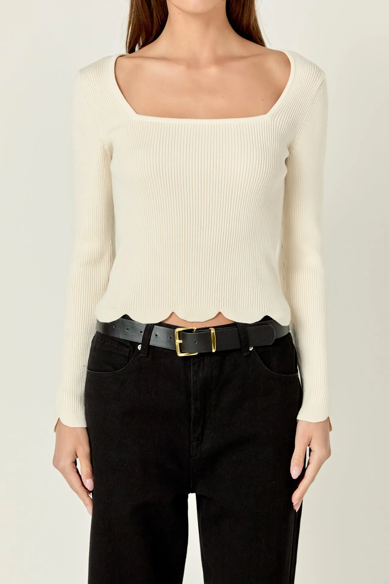 Scallop Hem Long Sleeve Sweater