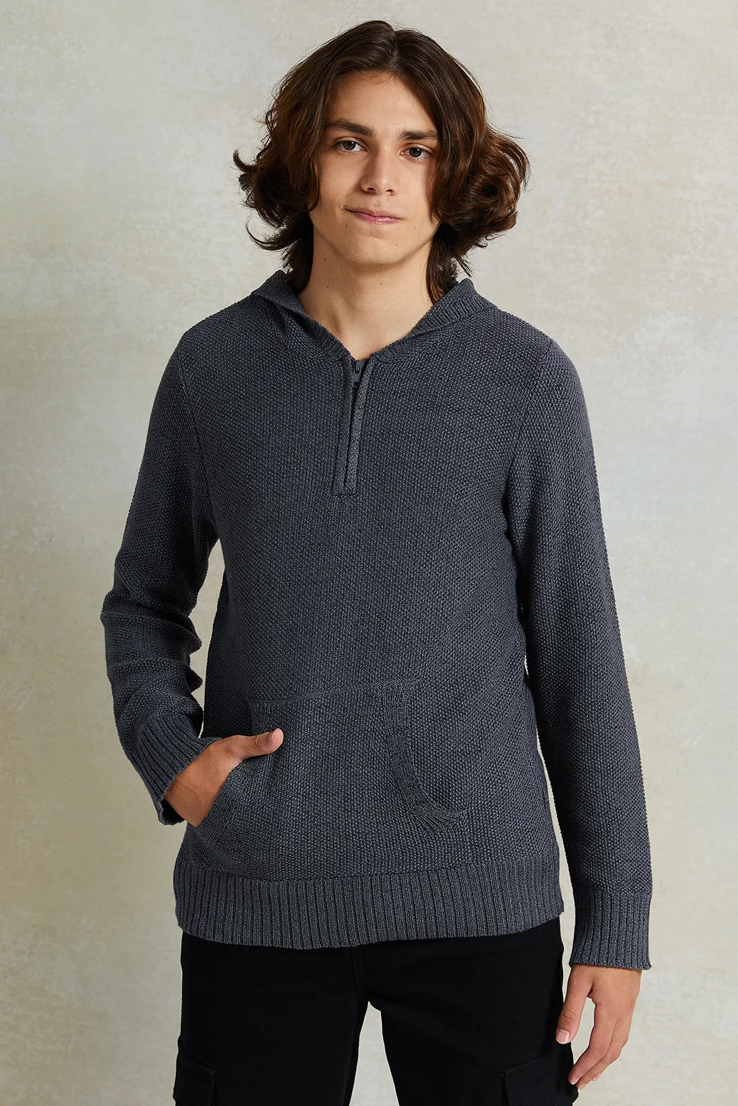 Senior Boys Charcoal Hooded Sweater