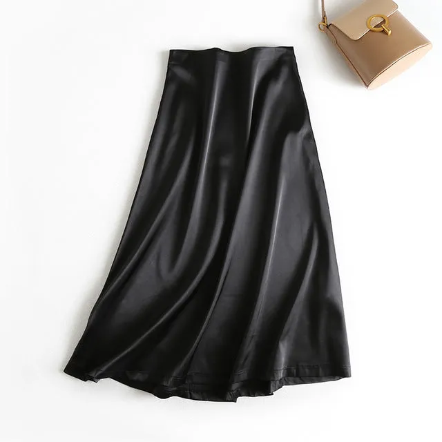 Shiny Silk Satin Long Skirt