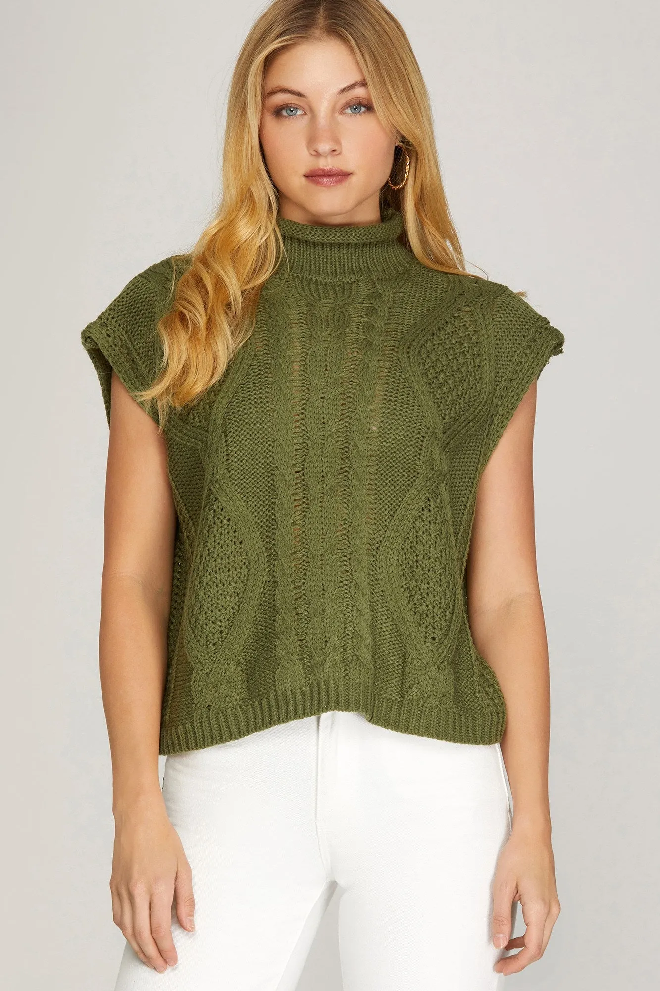 Sleeveless Mock Neck Sweater Top - Olive