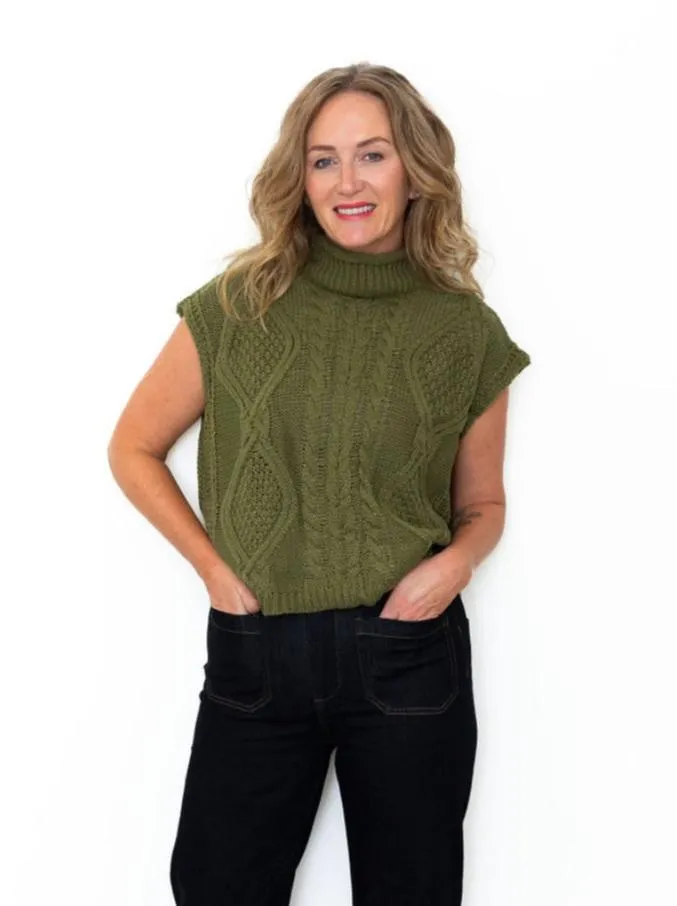 Sleeveless Mock Neck Sweater Top - Olive